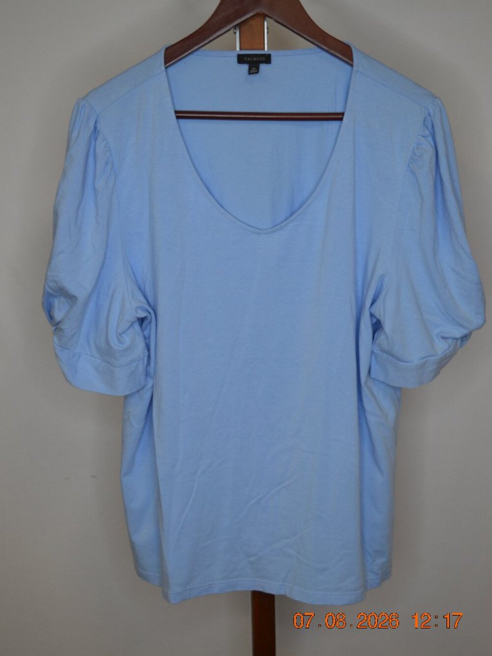 Talbots Women's XL Blue V-Neck Flutter Sleeve Top